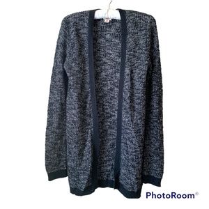 Dark Gray Merle Cardigan with Black Trim Edges Long Sleeve Sweater Size Small